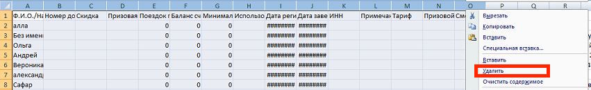 Excel — удаление лишних столбцов